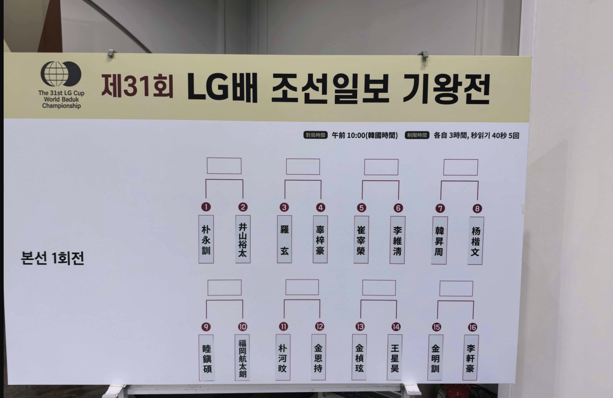 第31回LG杯、1回戦組み合わせ決定